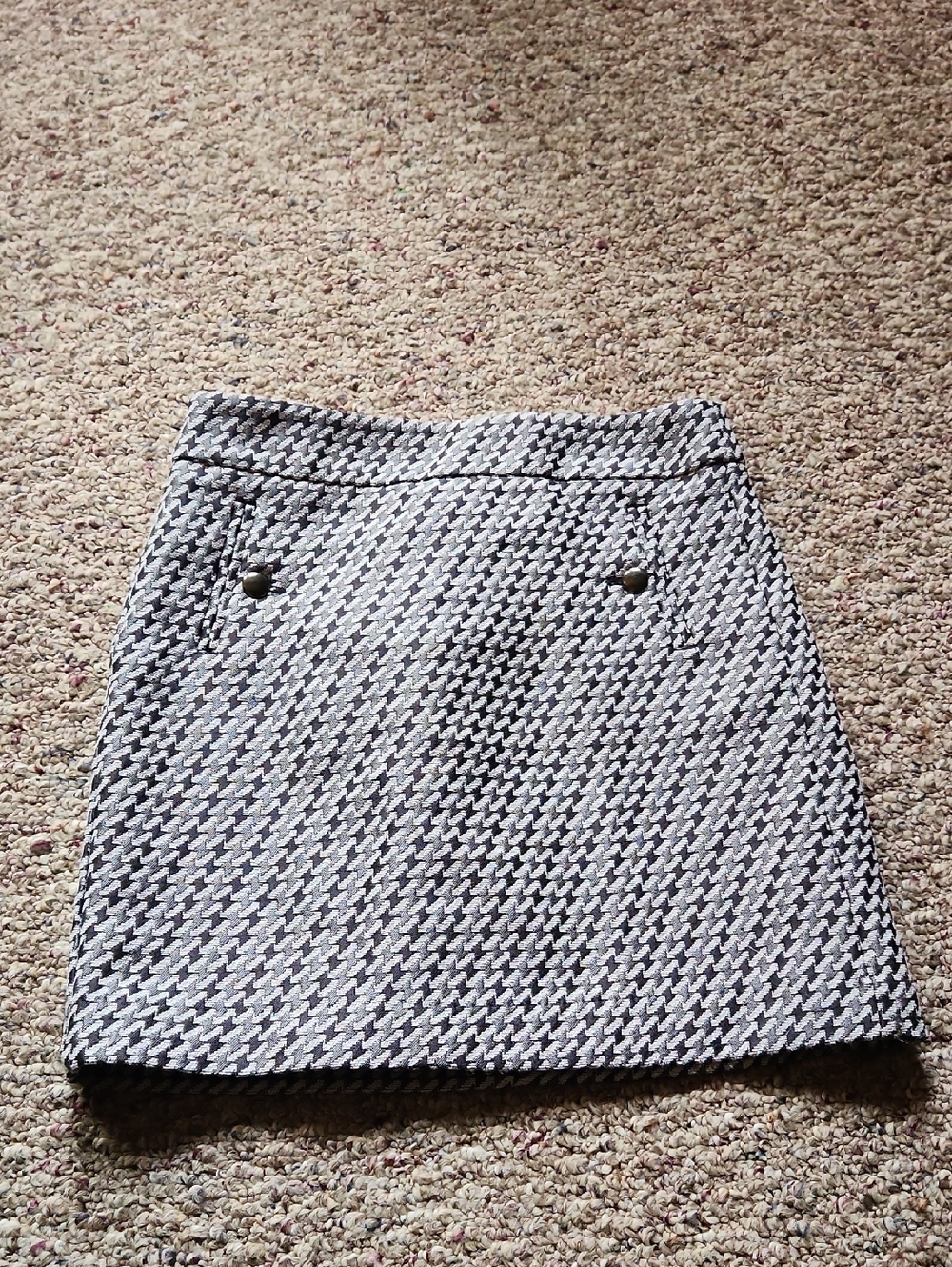 LOFT Black & White Houndstooth Mini Skirt with Button Detail